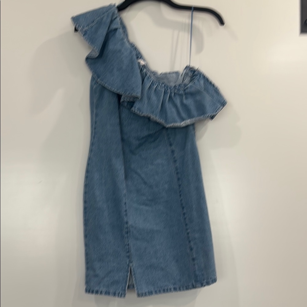 Denim One-Shoulder Ruffle Dress